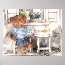 Dinky Bears Watercolor - Reading Bear Poster