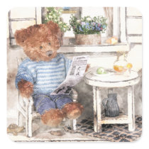 Dinky Bears Watercolor - Reading Bear Sticker