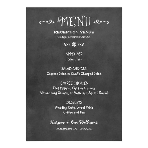 Dinner Menu Card | Black and White Chalkboard Look
