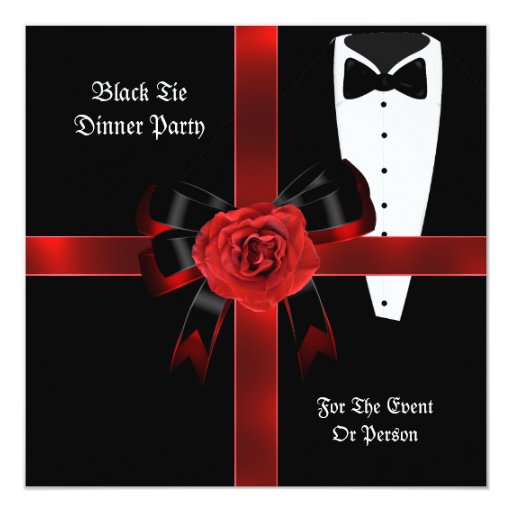 Dinner Party Formal Red Black Tie Corporate Invite 5.25" Square
