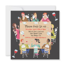 Dinner Party Invitation with table and friends
