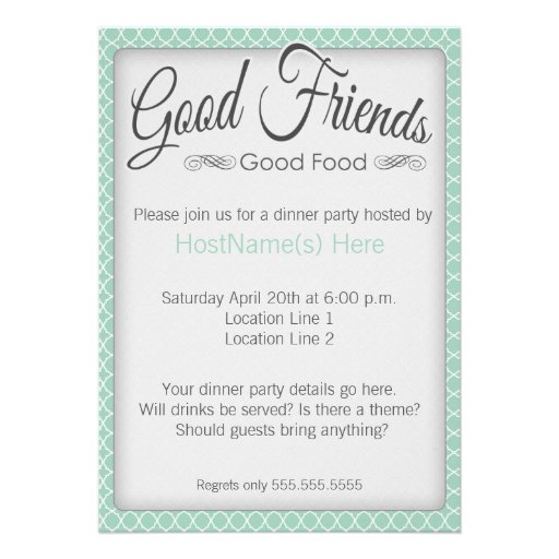 Dinner Party Invitations in Mint