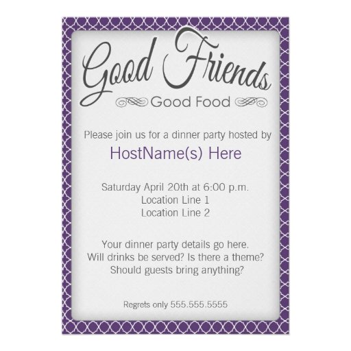 Dinner Party Invitations in Purple