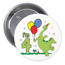 Dino 4th Birthday Button
