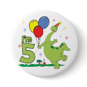 Dino 5th Birthday Button by Kewlkids Dino 5th Birthday Button