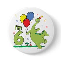 Dino 6th Birthday Button