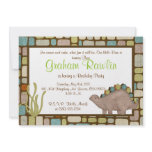 dino birthday party fun cute sweet brown green invitations