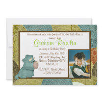 dino birthday party fun cute sweet brown green invitation