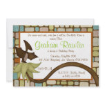 dino birthday party fun cute sweet brown green invitations