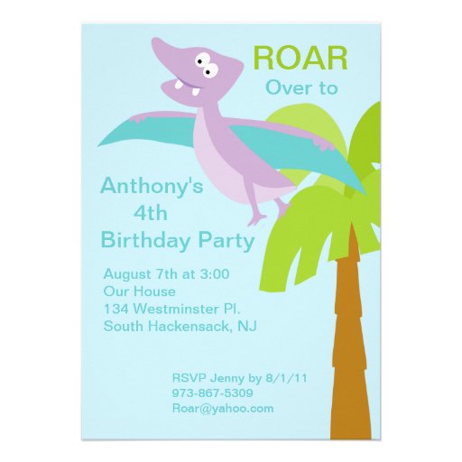 DINO-mite Pterodactyl Kids Birthday Invitation