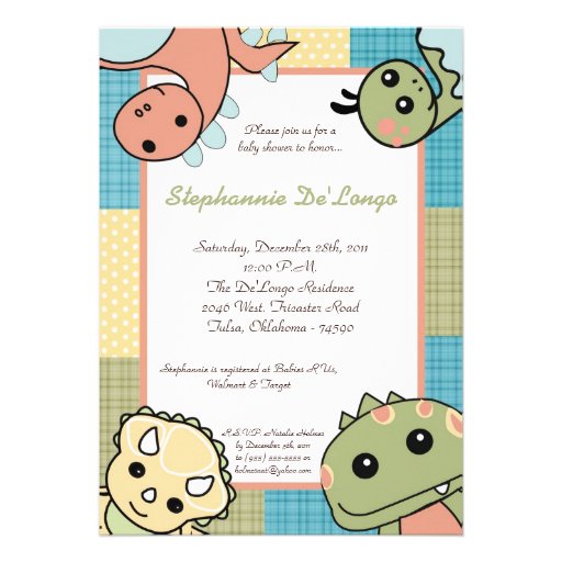 Dinos Play Dinosaurs T Rex Baby Shower Invitation (front side)