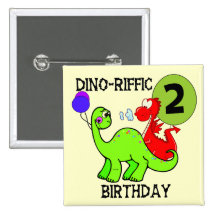 Dinosaur 2nd Birthday T-shirts and Gifts Button