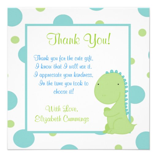 dinosaur baby shower invite cute fun thank you (front side)