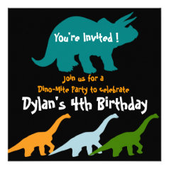 Dinosaur Birthday Party Invitations Blue Black