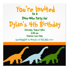 Dinosaur Birthday Party Invitations Orange Black