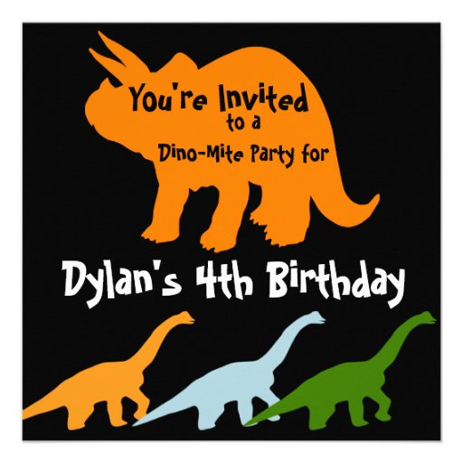 Dinosaur Birthday Party Invitations Orange Black