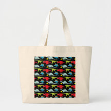 Dinosaur Designs Blue Red Green on Black Tote Bag