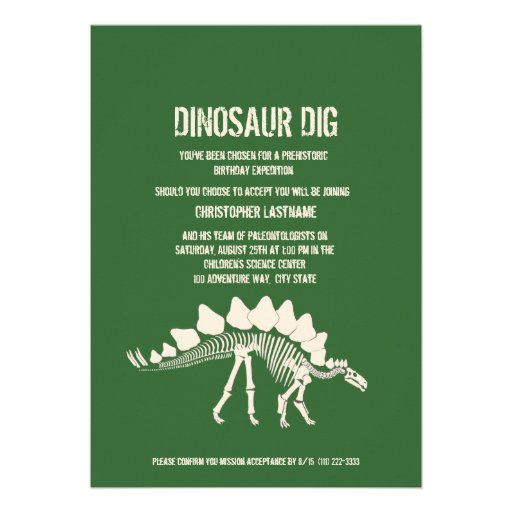 Dinosaur Dig Birthday Personalized Invite (front side)
