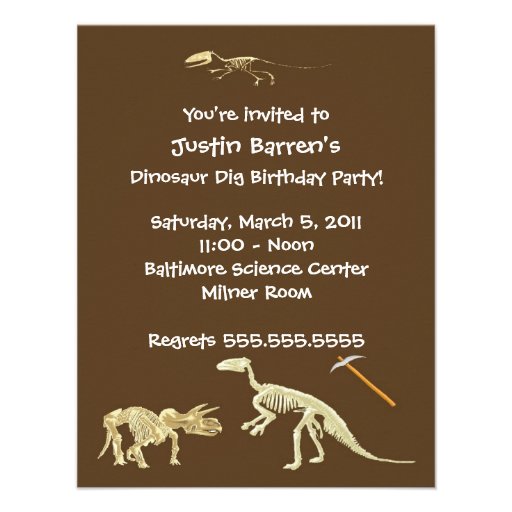 Dinosaur Dig Skeleton Birthday Party Invitation