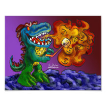 Dinosaur Dragon Cooking Marshmallows With Breath Photograph
