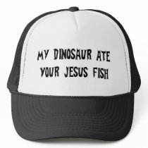 Dinosaur Eats Jesus Fish hats