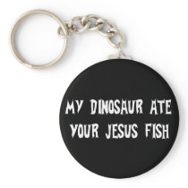 Dinosaur Eats Jesus Fish Keychain