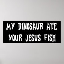 Dinosaur Eats Jesus Fish Posters