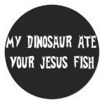 Dinosaur Eats Jesus Fish Round Stickers