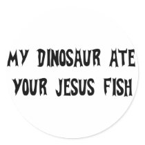 Dinosaur Eats Jesus Fish stickers by godless_heathen Dinosaur Eats Jesus Fish stickers