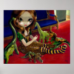 Dinosaur Friends 3 ART PRINT fantasy lowbrow goth
