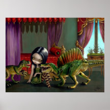 Dinosaur Friends II lowbrow fantasy Art Print