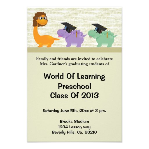 Dinosaur Fun Preschool Or Kindergarten Graduation Custom Invitation (front side)