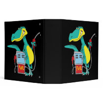 dinosaur gas pump fossil fuel cartoon vinyl binder