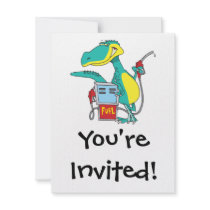 dinosaur gas pump fossil fuel cartoon personalized invites