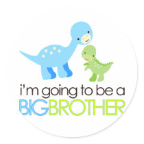 Dinosaur I'm Going to Be A Big Brother Round Stickers