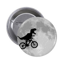 Dinosaur on a Bike In Sky With Moon Fun Buttons