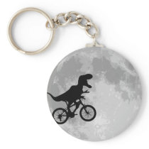 Dinosaur on a Bike In Sky With Moon Keychain