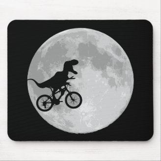 Dinosaur on a Bike In Sky With Moon Mousepad