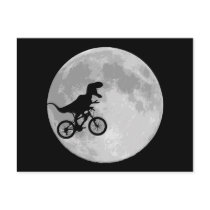 Dinosaur on a Bike In Sky With Moon Post Card