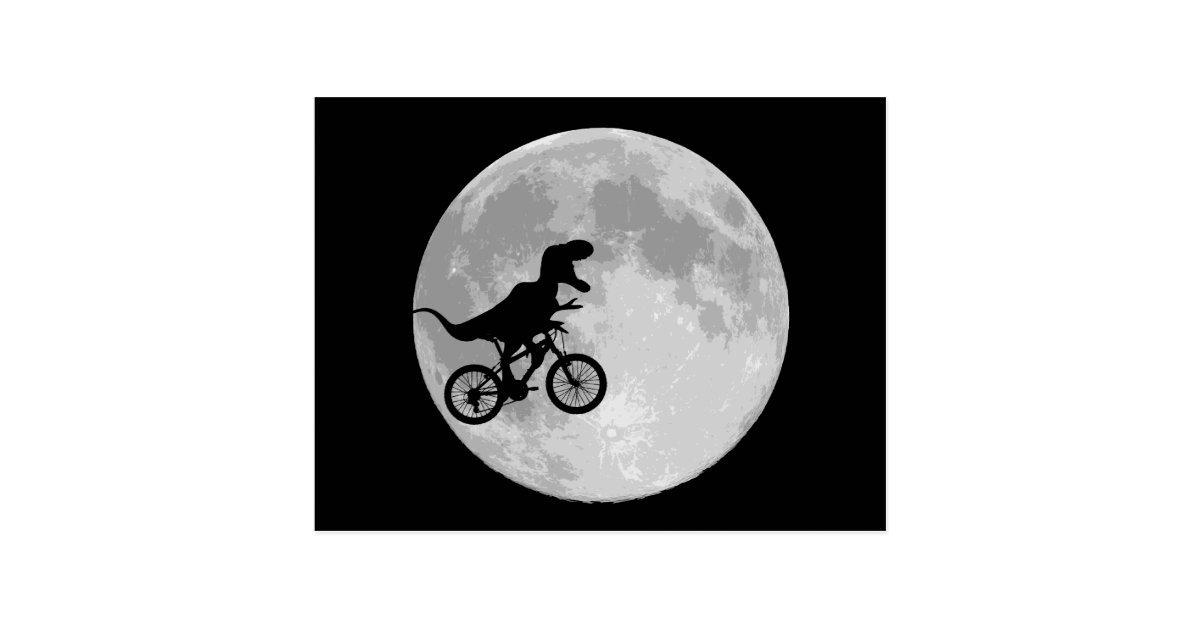 Dinosaur On A Bike In Sky With Moon Postcard Zazzle