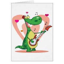 Dinosaur Plays Guitar with Heart Background Card