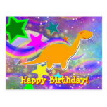 Dinosaur Stars & Swirls Happy Birthday Postcard