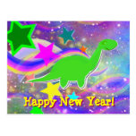 Dinosaur Stars & Swirls Happy New Year Postcard