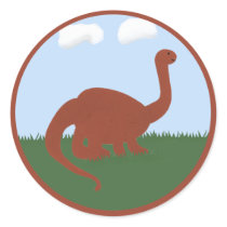Dinosaur Whimsical Cartoon Art Round Sticker