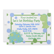 dinosaurs, blue and green, birthday, boy, spots custom announcement