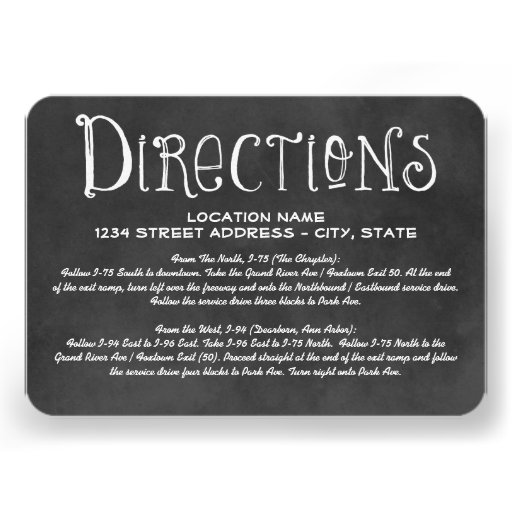 Directions Card | Black Chalkboard Charm (front side)
