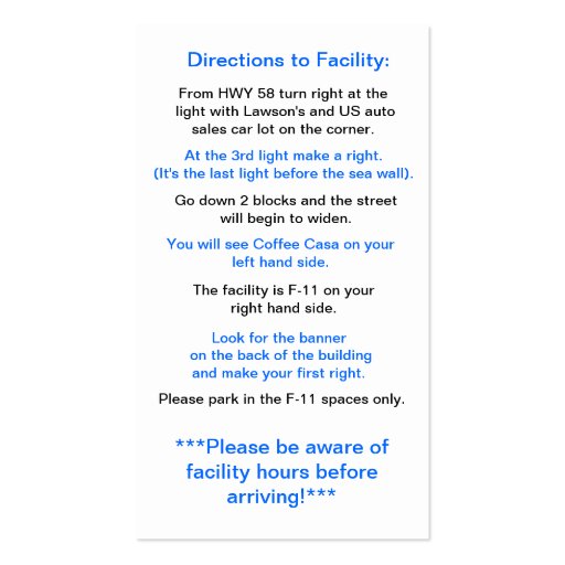 Directions to Facility in Okinawa Business Card Template