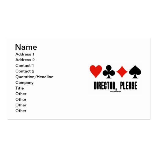 Director, Please (Four Card Suits Bridge Game) Business Cards