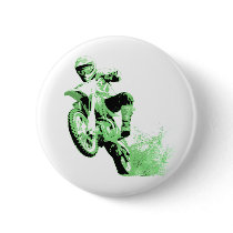 Dirt Bike Wheeling in Mud (Green) Pinback Button
