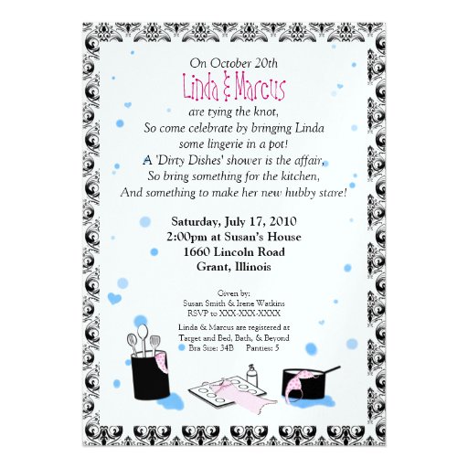 'Dirty Dishes' Bridal Shower Invitation (Lingerie)